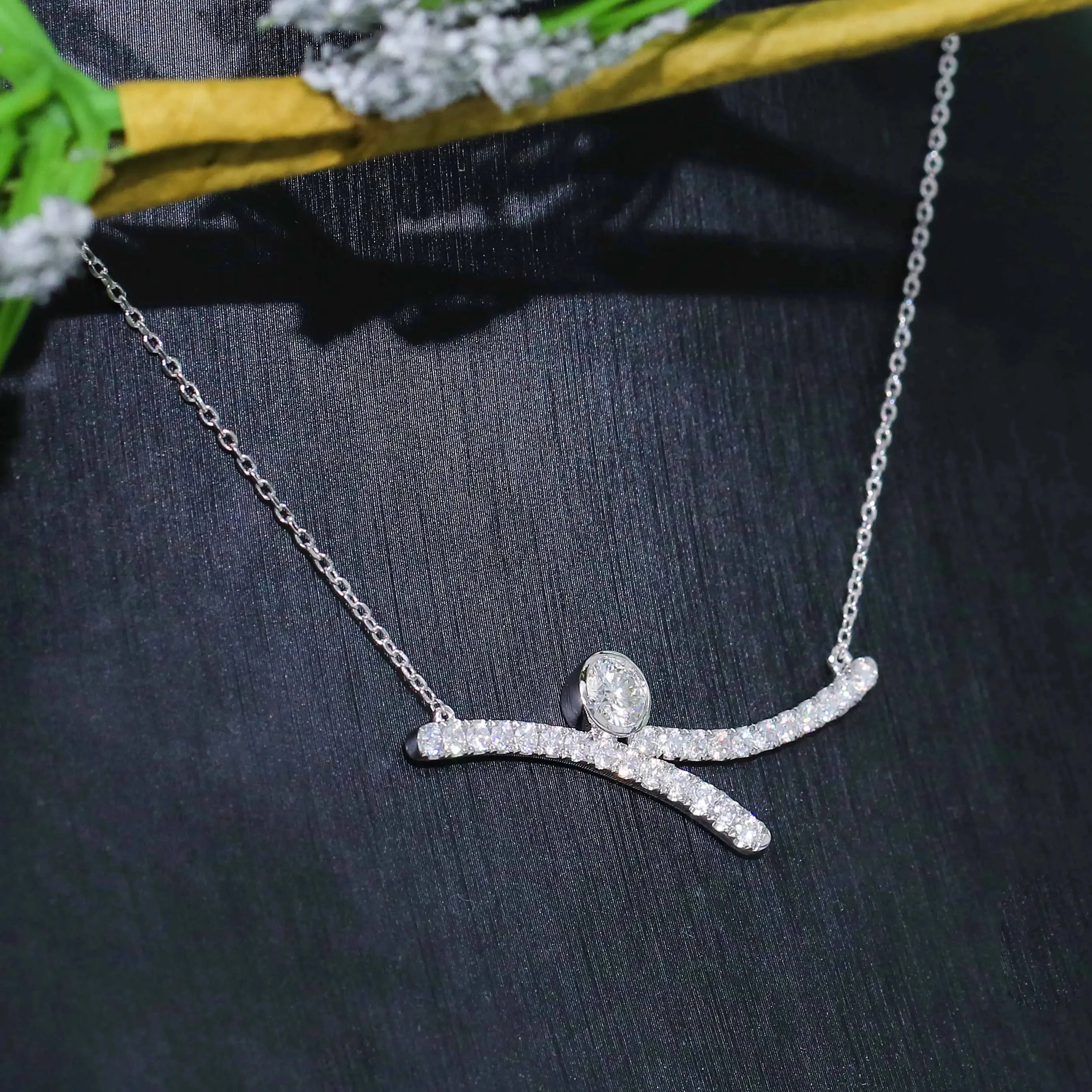 Platinum Plated Silver Moissanite Necklace 1.3ct Total