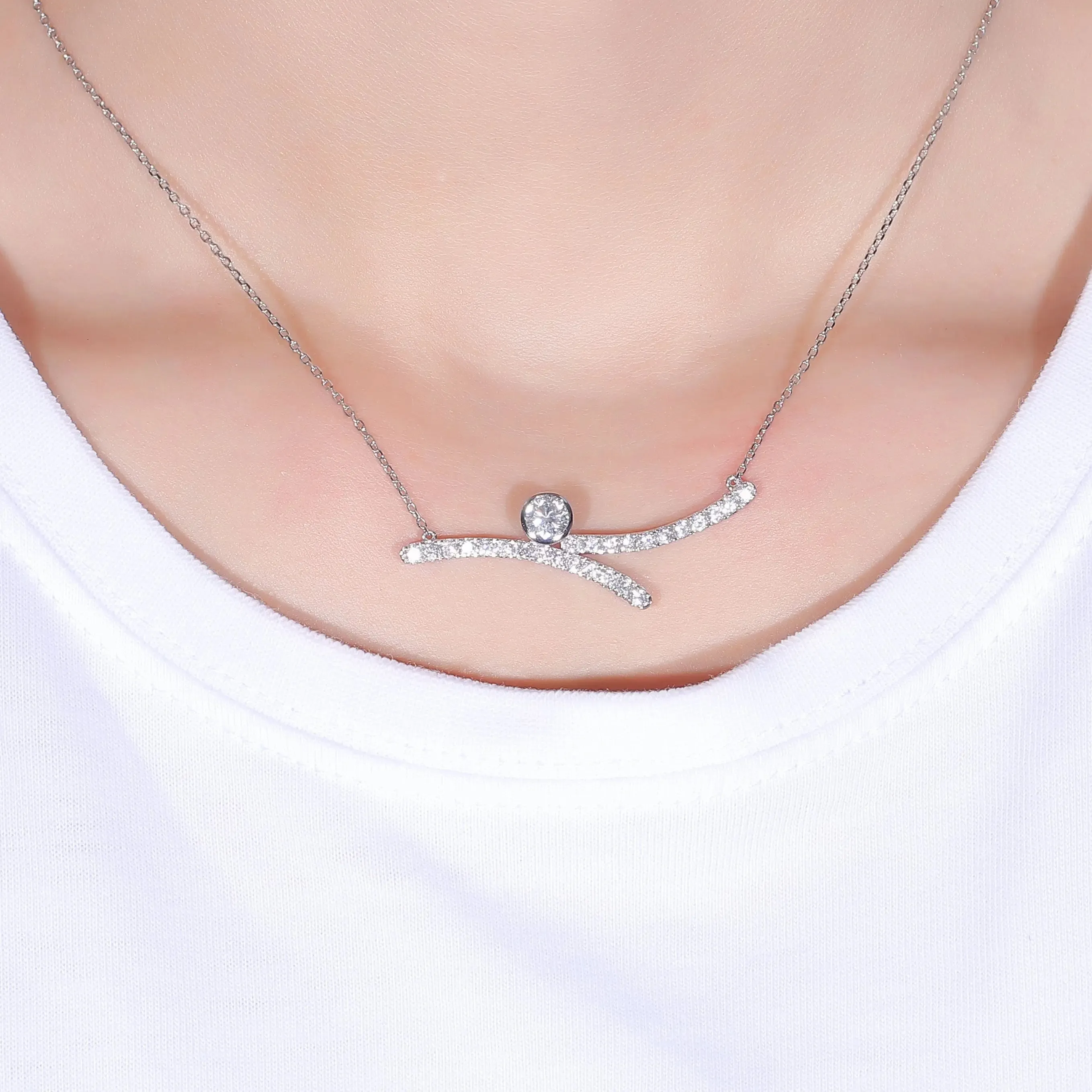 Platinum Plated Silver Moissanite Necklace 1.3ct Total