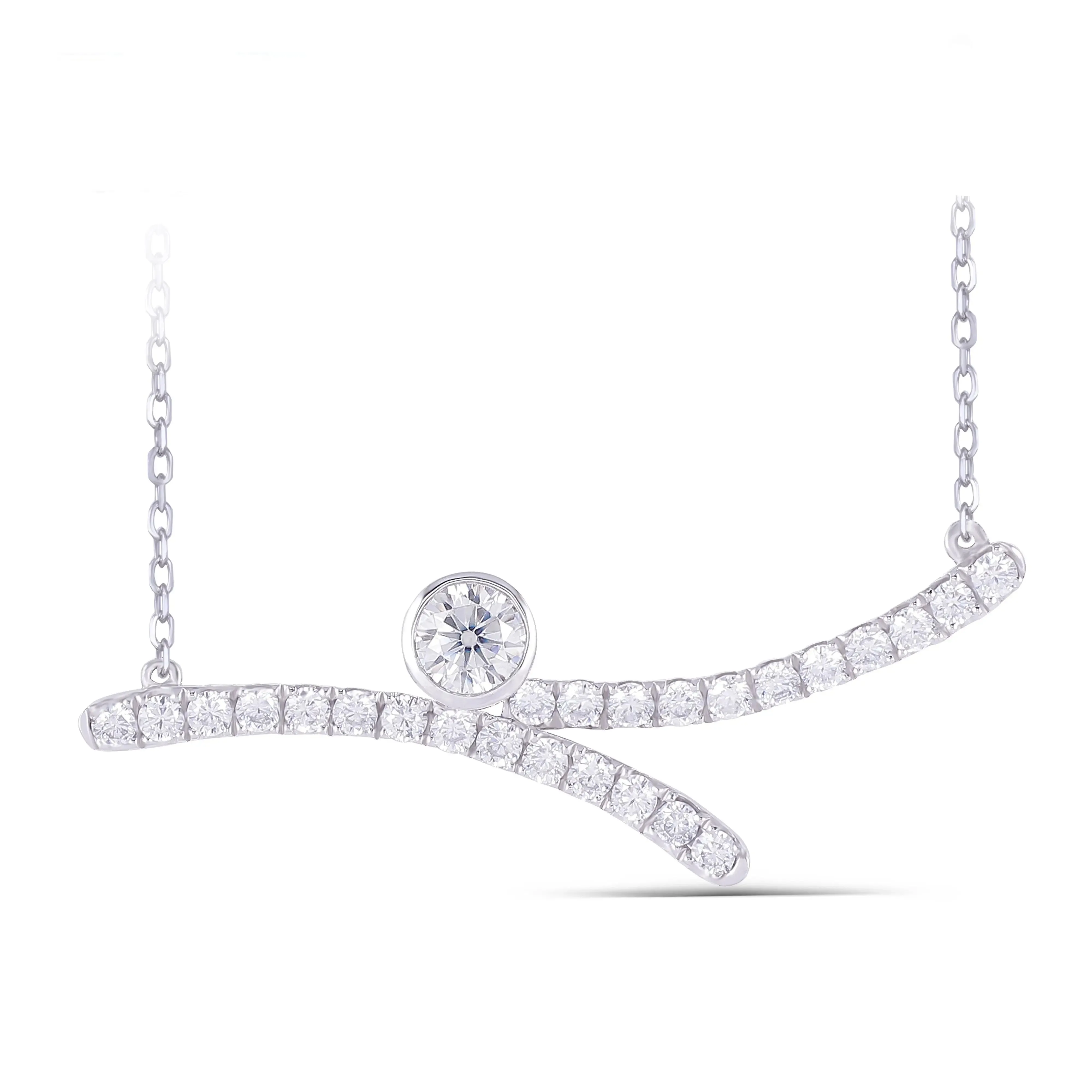 Platinum Plated Silver Moissanite Necklace 1.3ct Total