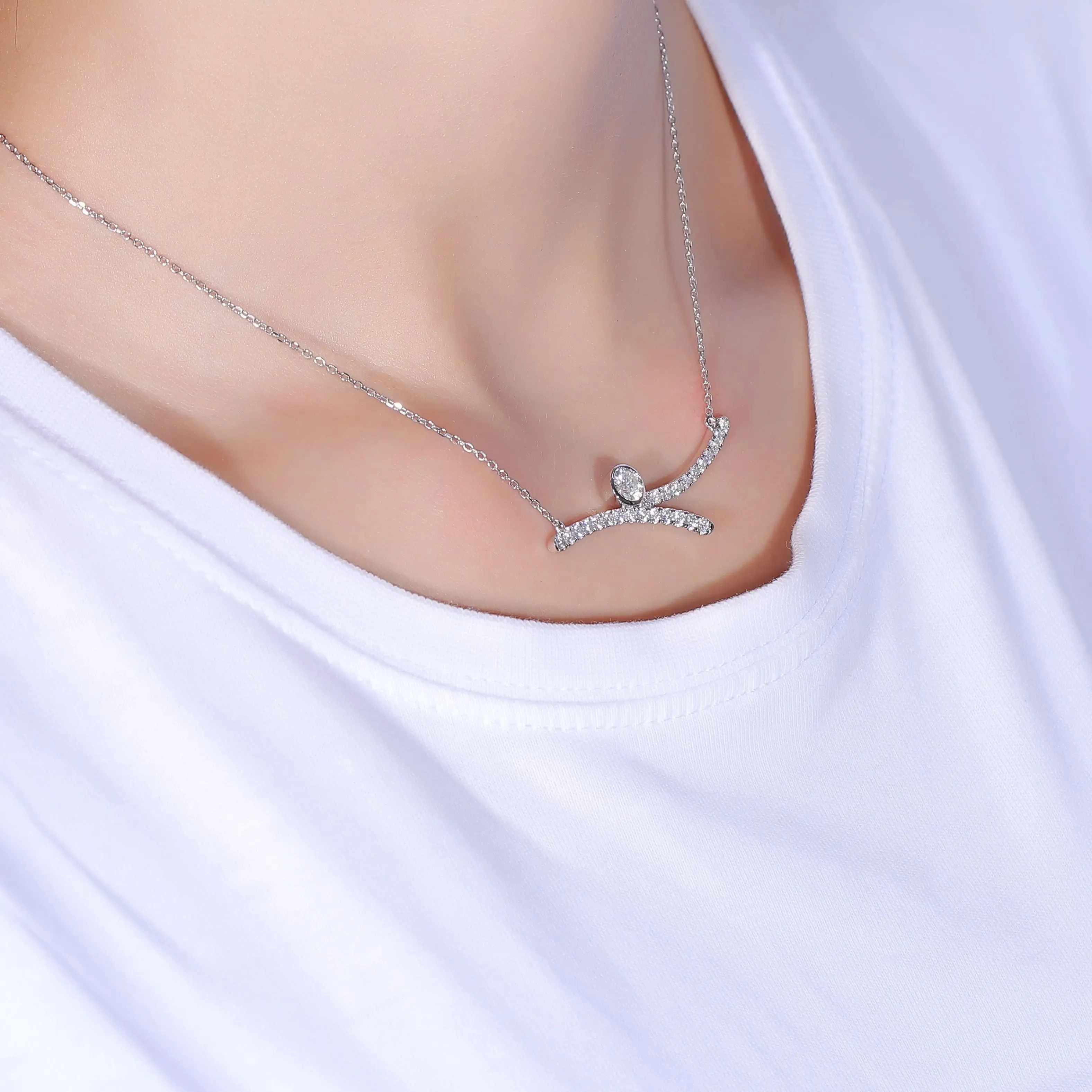 Platinum Plated Silver Moissanite Necklace 1.3ct Total