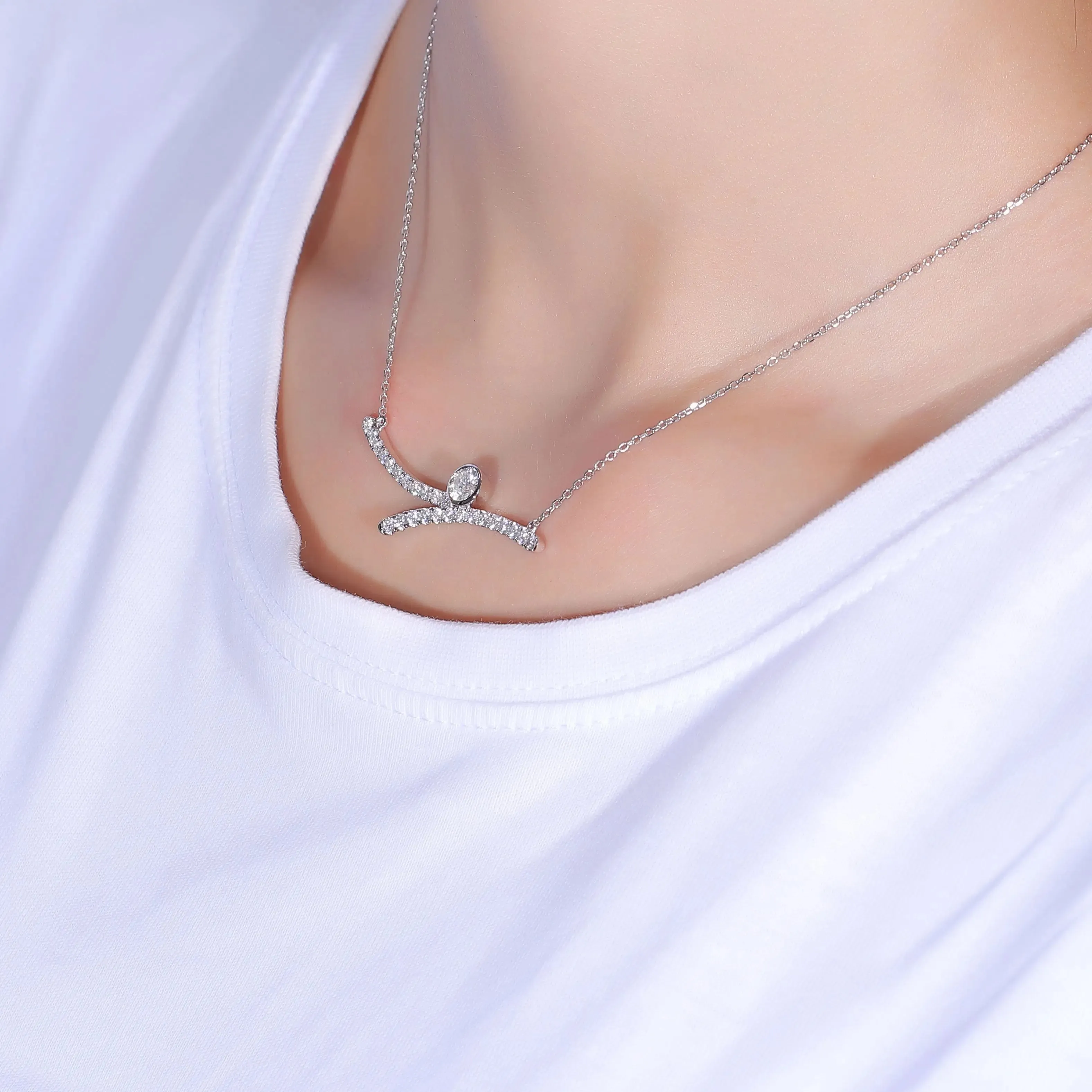 Platinum Plated Silver Moissanite Necklace 1.3ct Total
