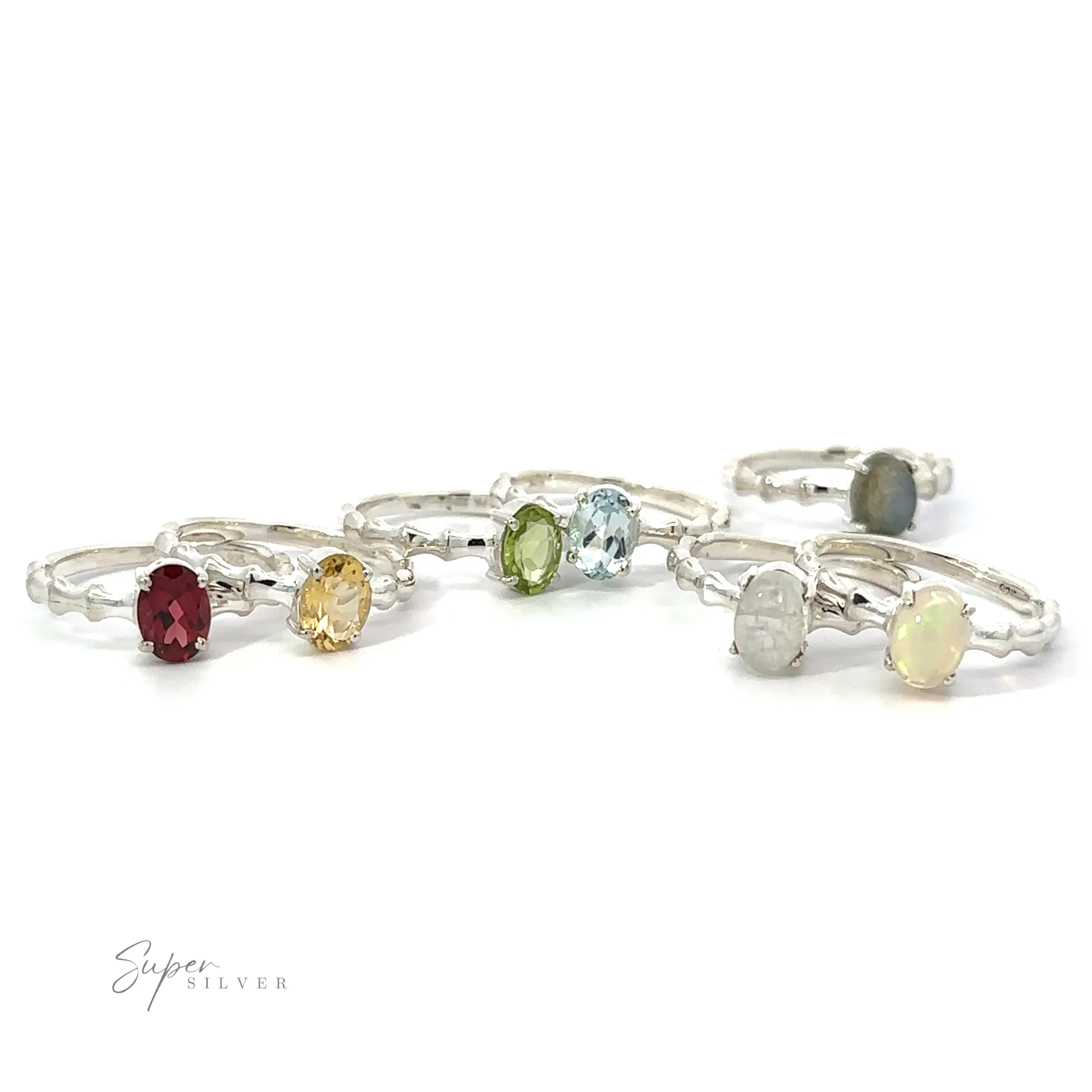 Pronged Oval Gemstone Ring with Textured Band