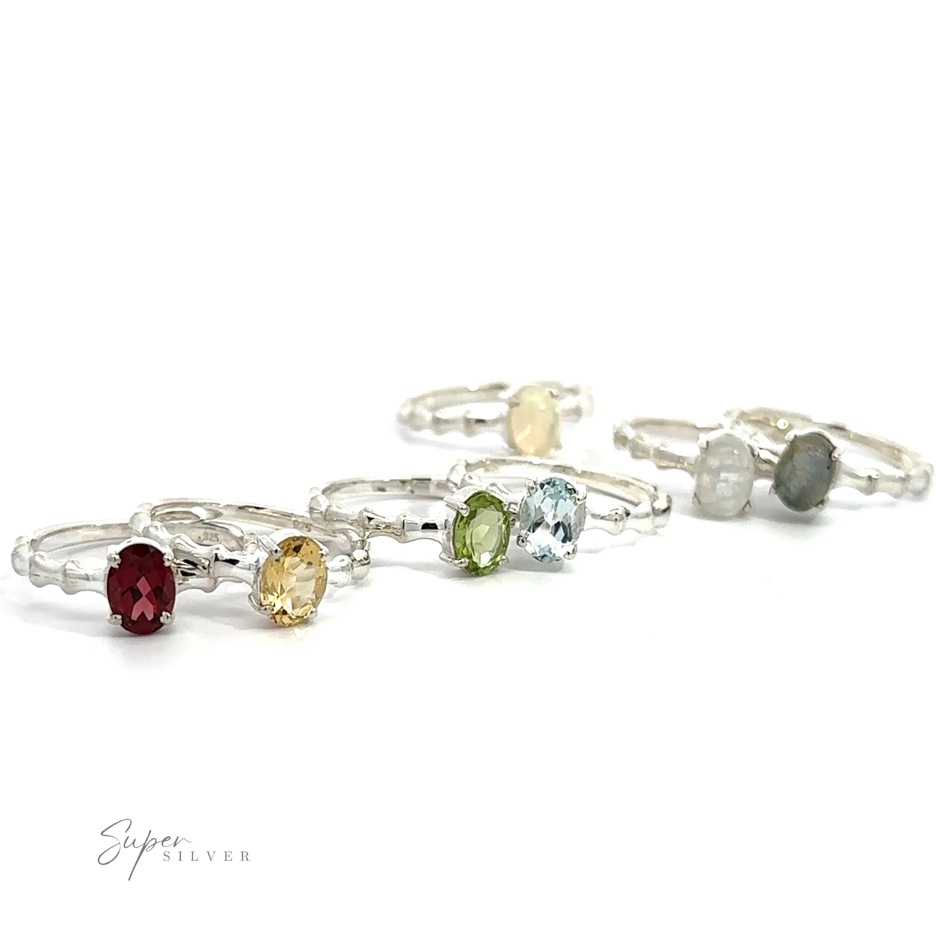 Pronged Oval Gemstone Ring with Textured Band