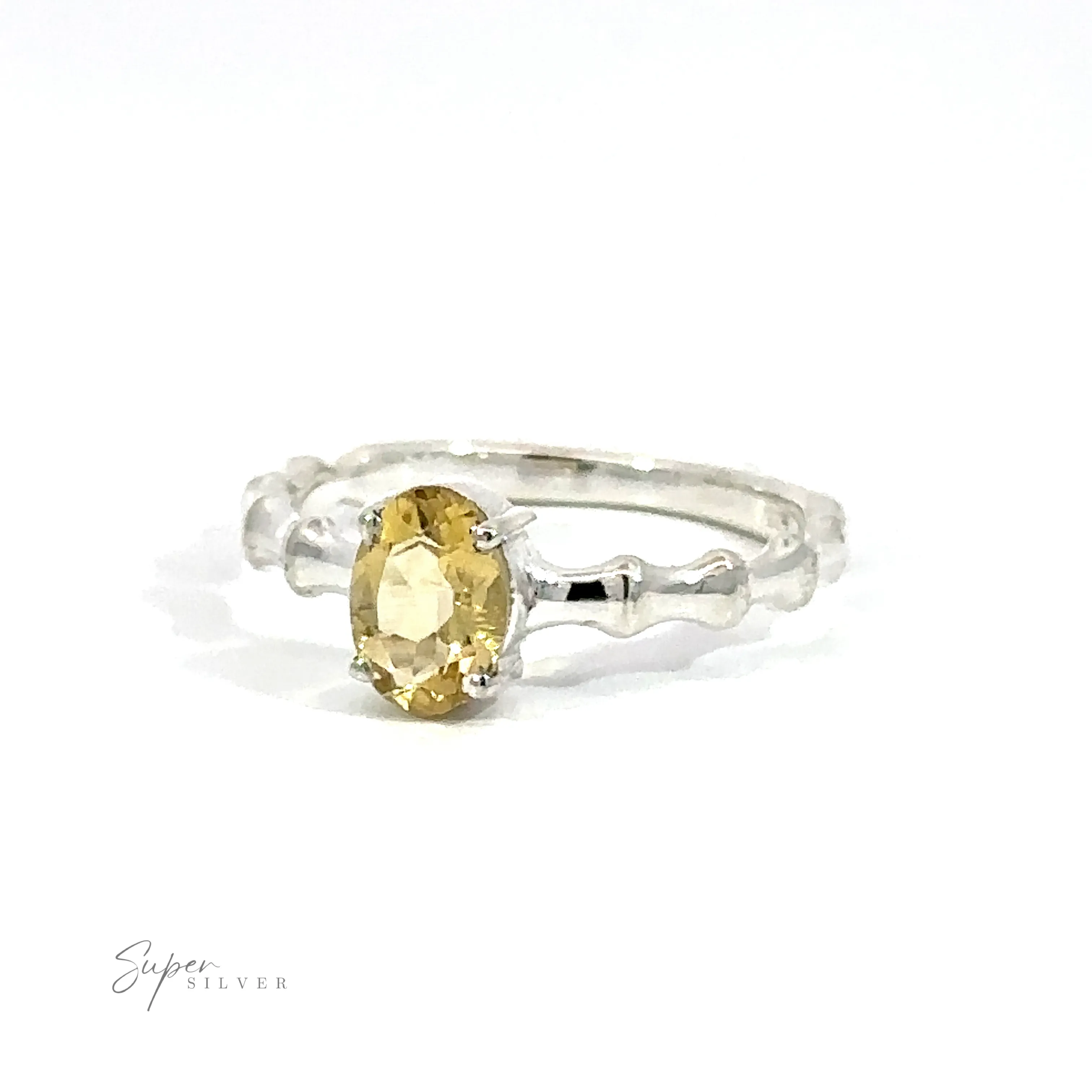 Pronged Oval Gemstone Ring with Textured Band