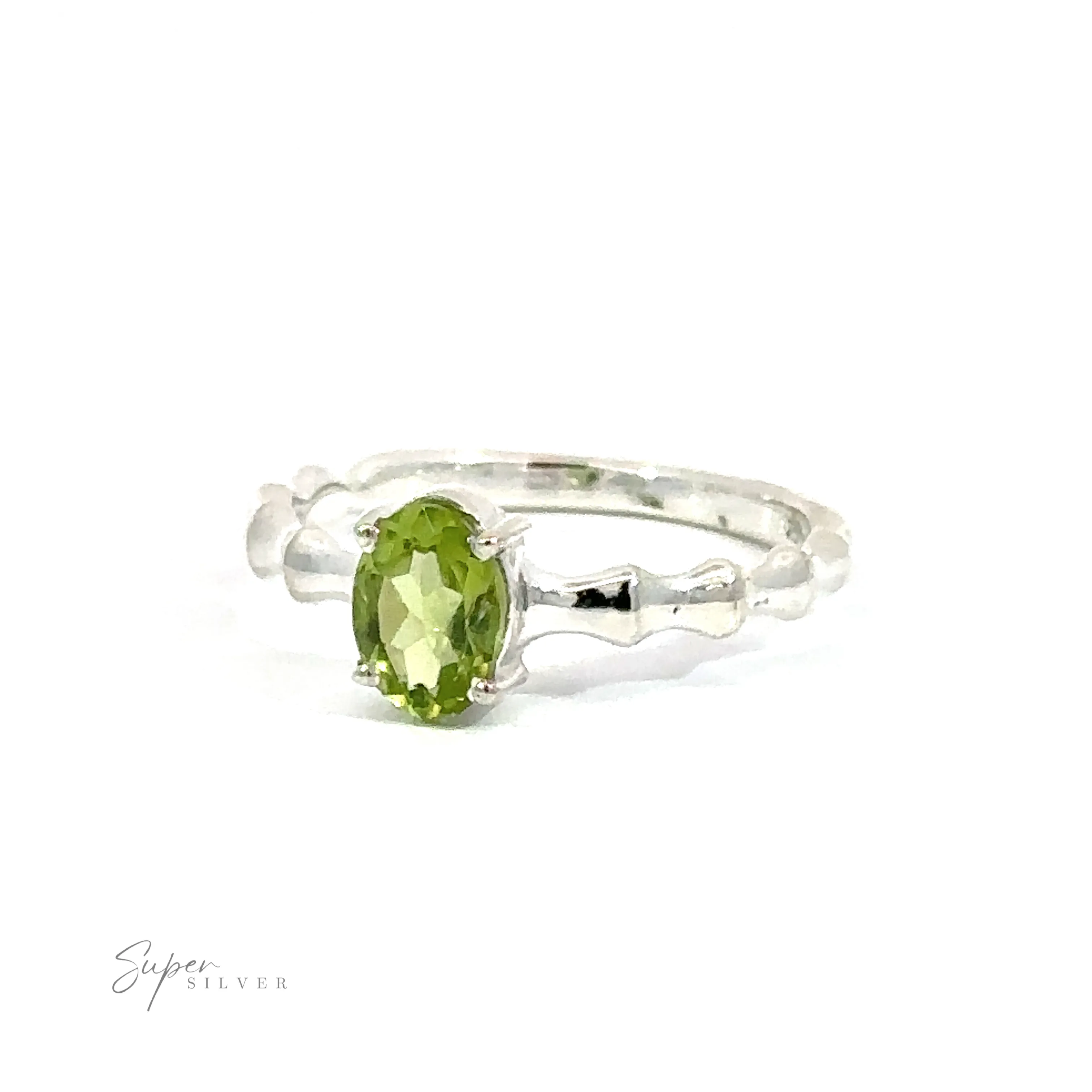 Pronged Oval Gemstone Ring with Textured Band