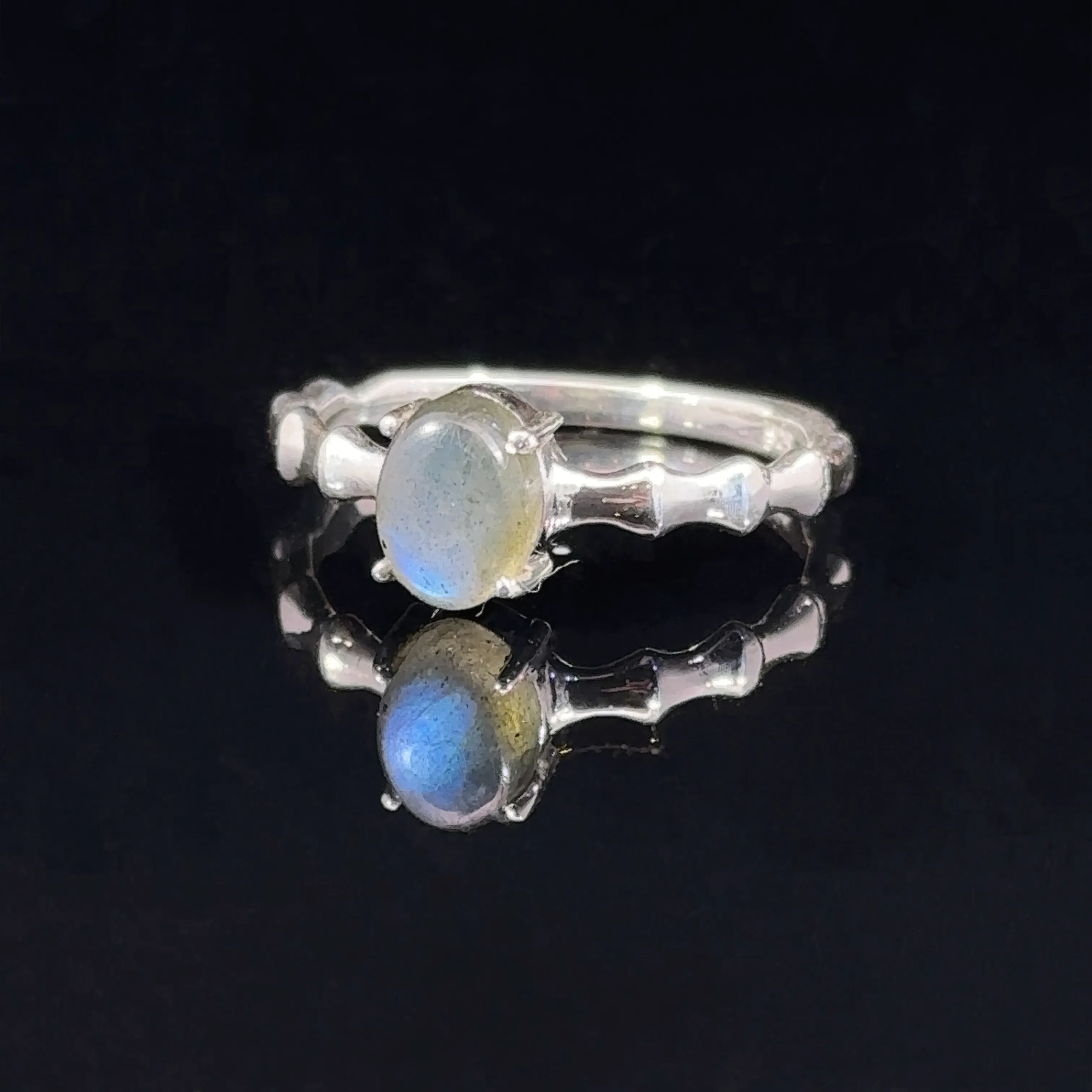 Pronged Oval Gemstone Ring with Textured Band