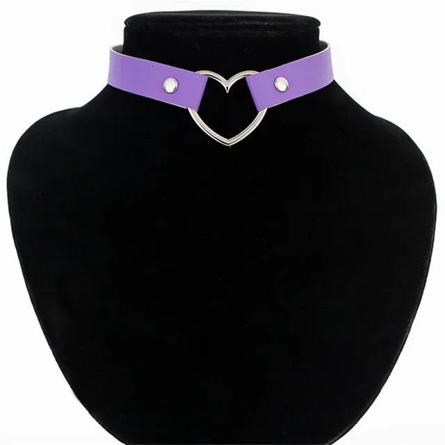 Punk Leather Heart Studded Choker Necklace