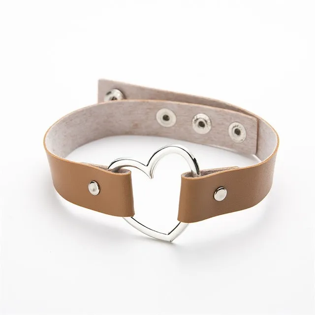 Punk Leather Heart Studded Choker Necklace