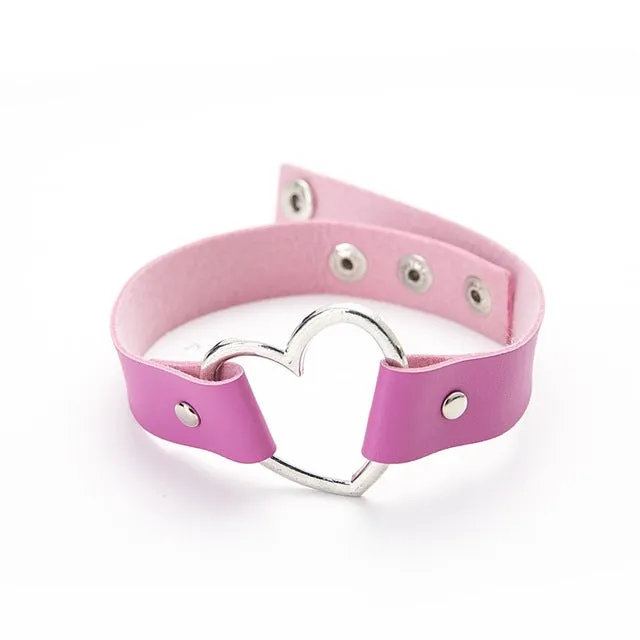 Punk Leather Heart Studded Choker Necklace
