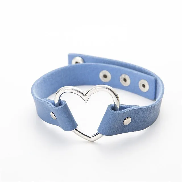 Punk Leather Heart Studded Choker Necklace