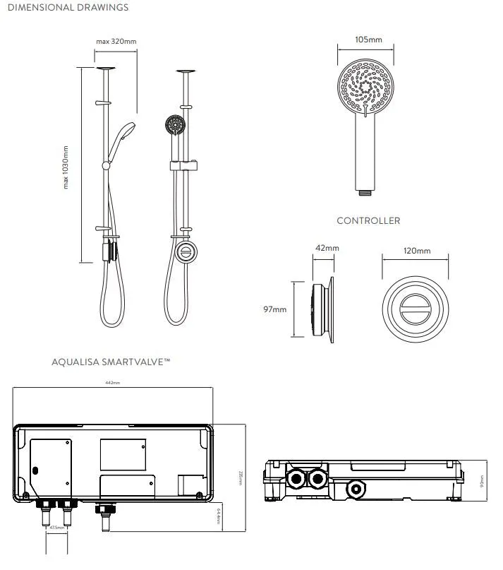Quartz Classic Smart Digital Shower Exposed with Adjustable Head (Gravity Pumped) - QZD.A2.EV.23