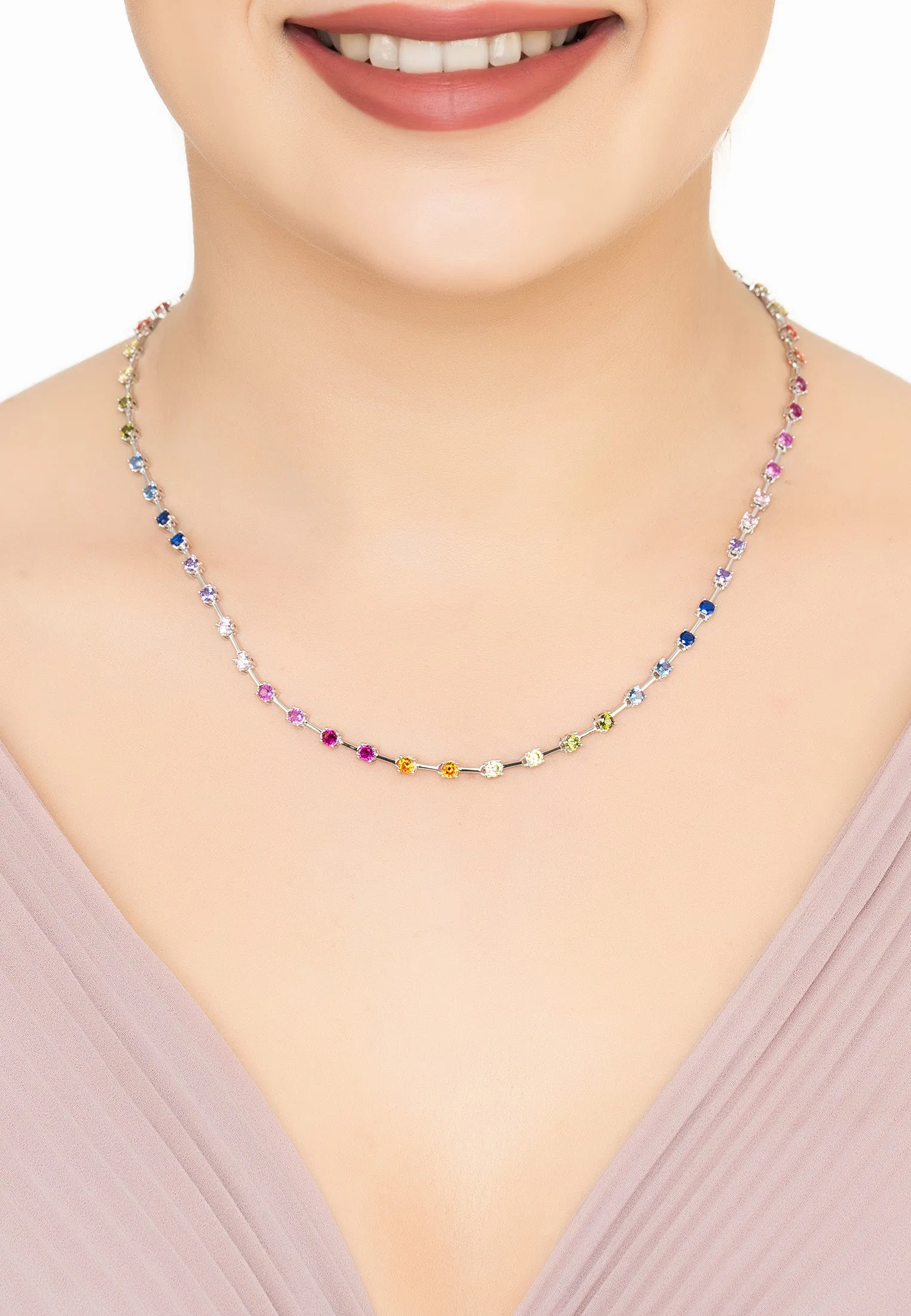 Rainbow Connection Choker Necklace Silver