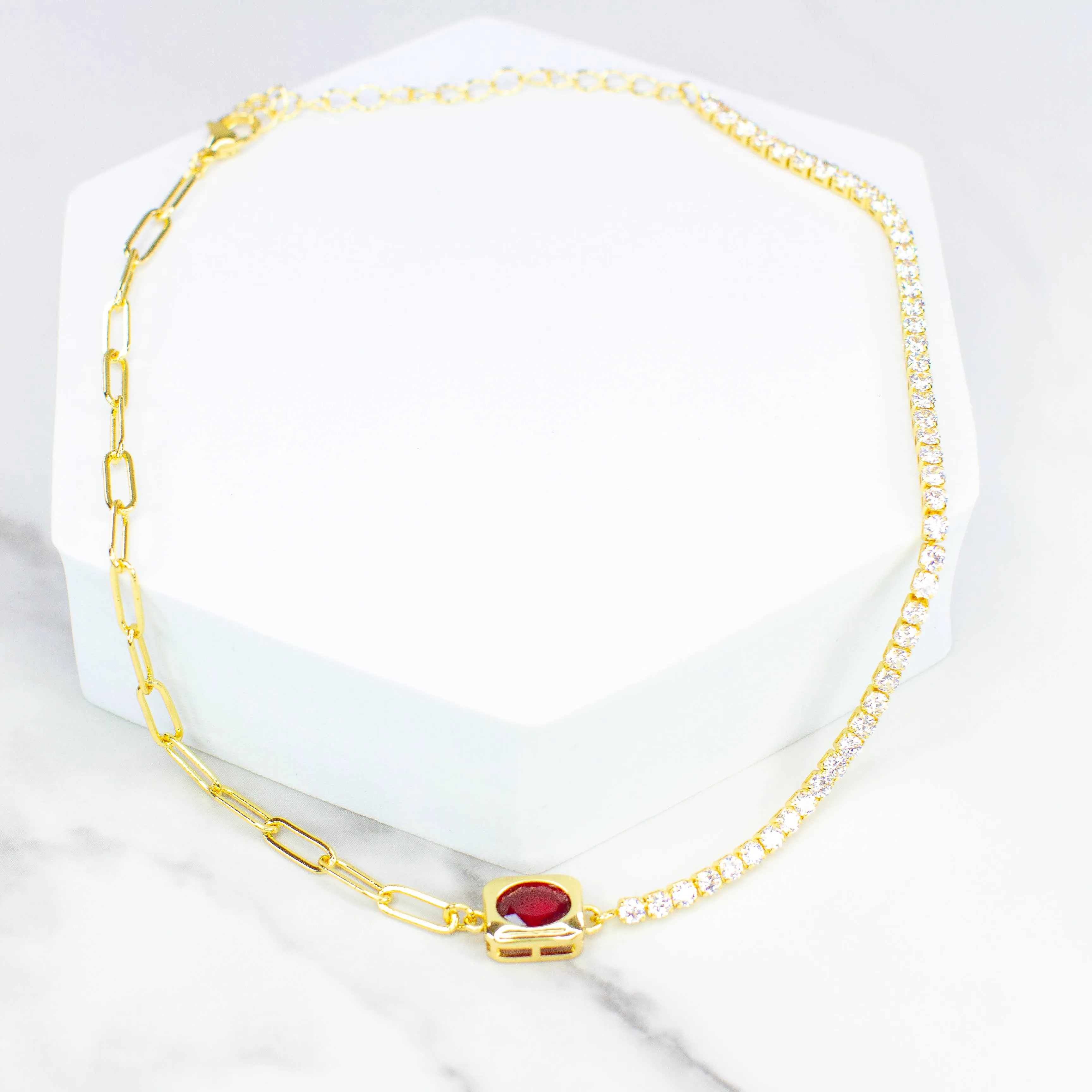 Red Paper Cz Necklace