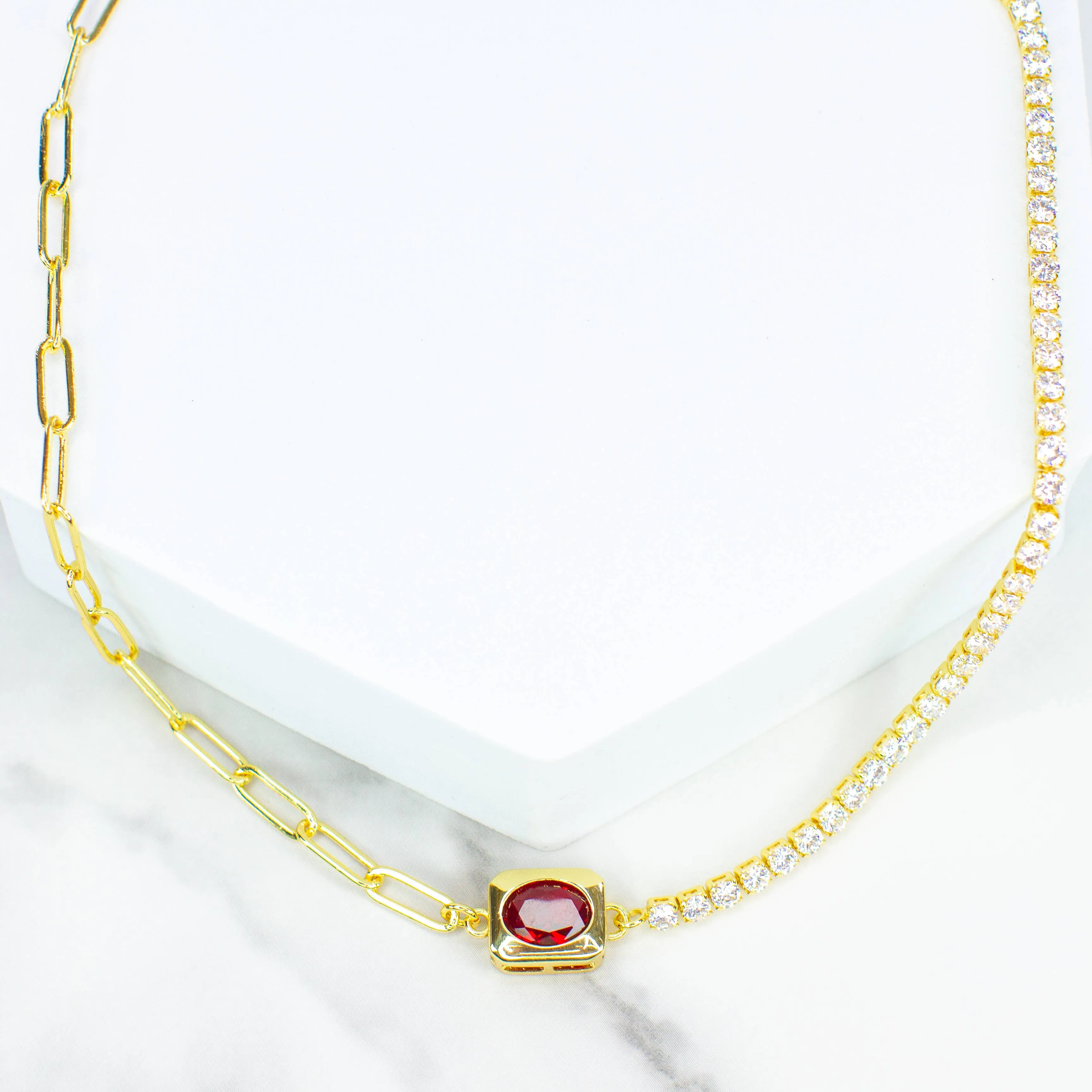 Red Paper Cz Necklace