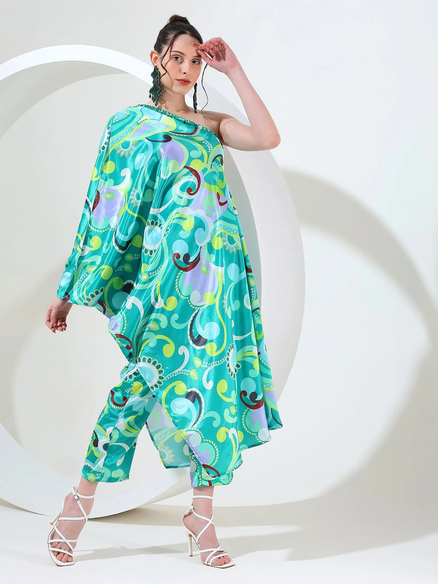 Regal ensemble one shoulder kaftan coord suit set of 2