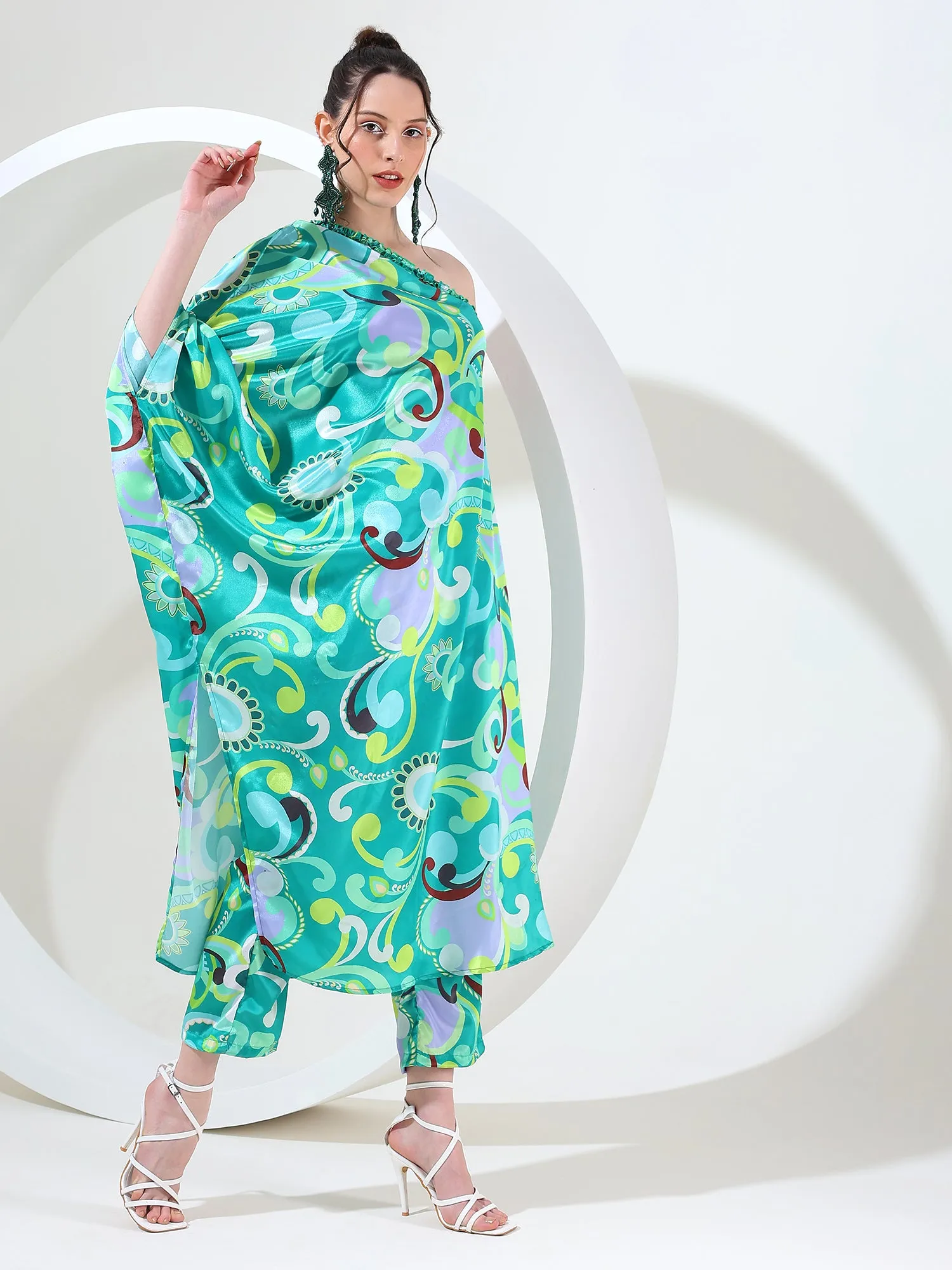 Regal ensemble one shoulder kaftan coord suit set of 2