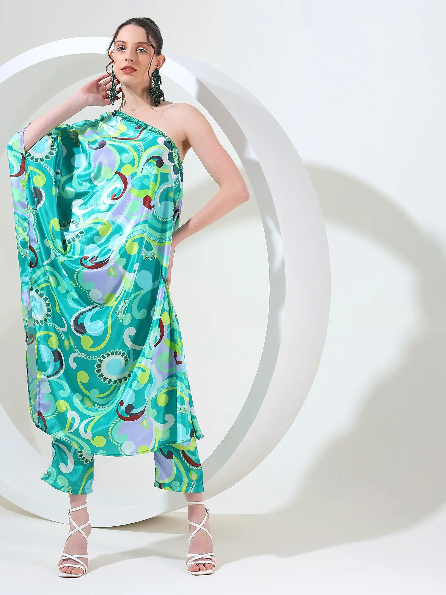 Regal ensemble one shoulder kaftan coord suit set of 2