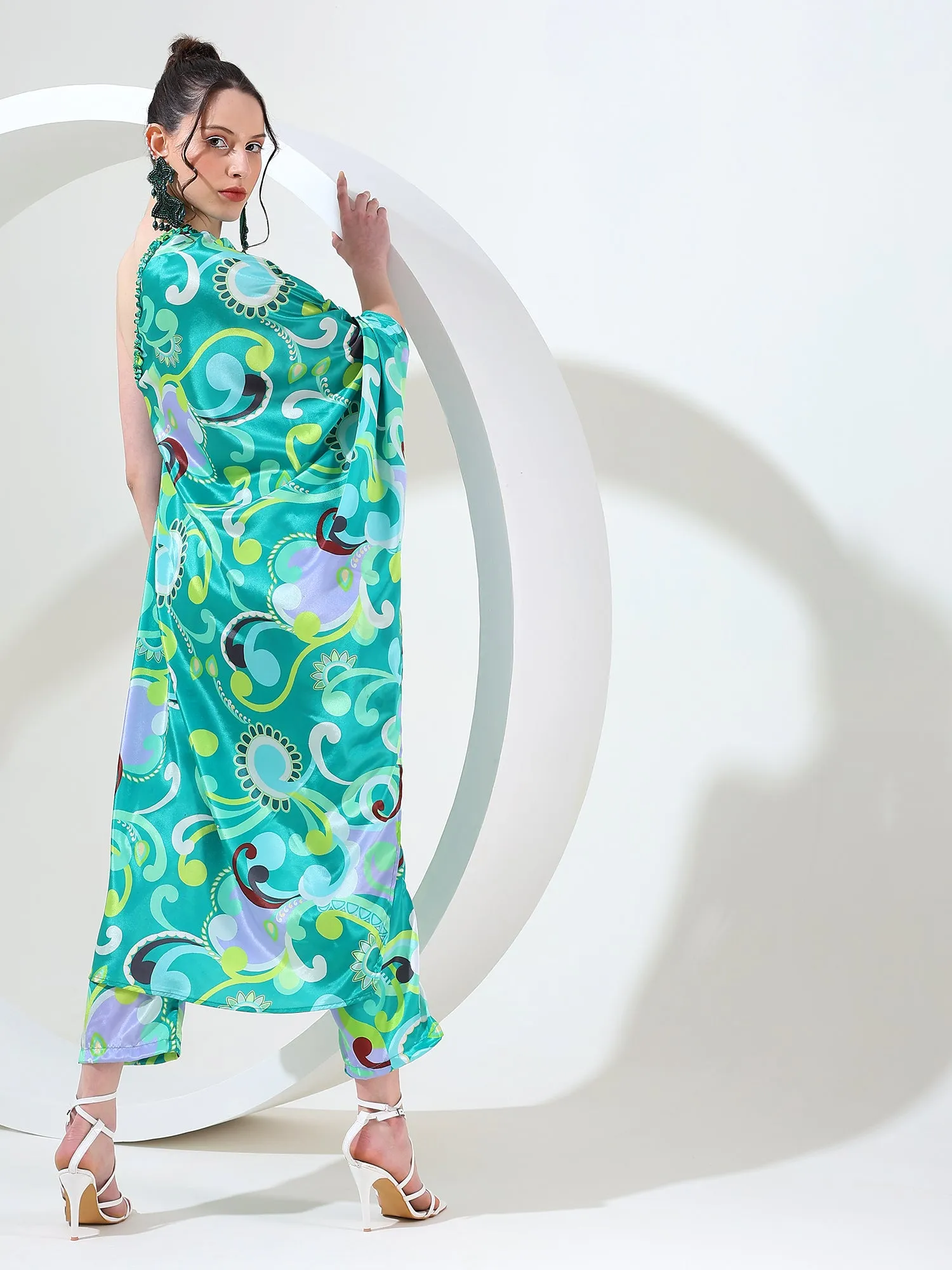Regal ensemble one shoulder kaftan coord suit set of 2