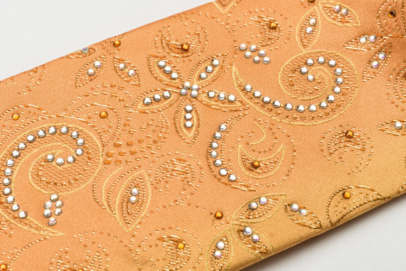 Rhinestone Necktie Floral On Peach Orange With Golden Sparkles
