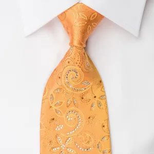 Rhinestone Necktie Floral On Peach Orange With Golden Sparkles