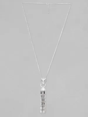 Rhodium plated Brilliant Cut Crystal Zirconia Panther Motif & Tassels Pendant Chain Necklace
