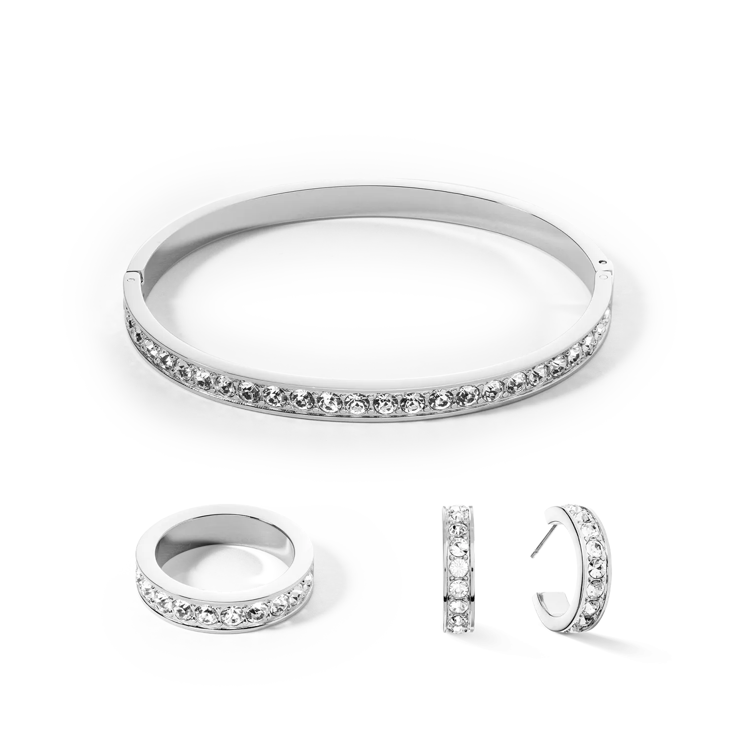 Ring stainless steel & crystals silver crystal