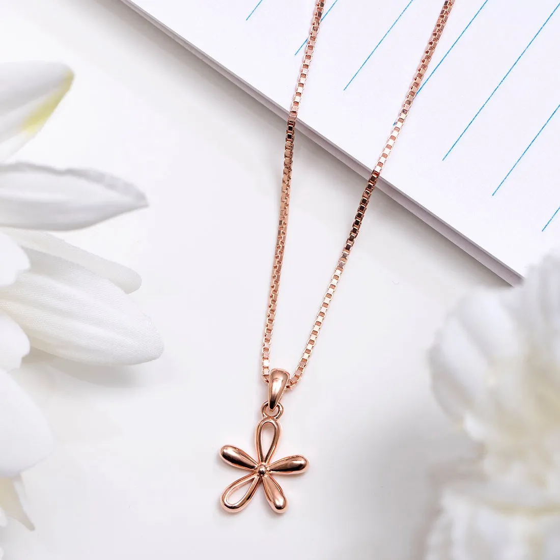 Rose Petal Sparkle Rose Gold Plated 925 Sterling Silver Pendant