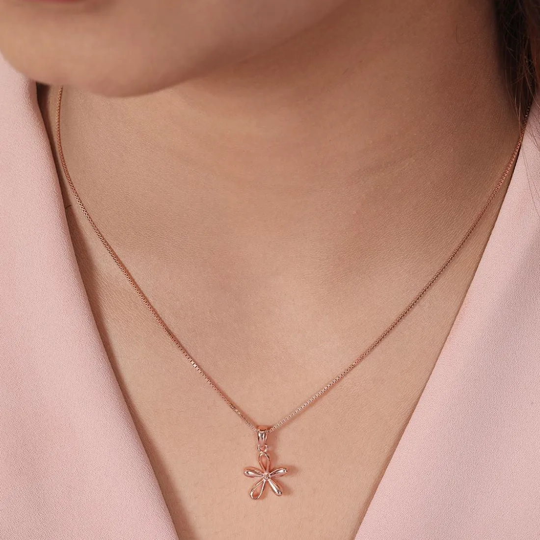 Rose Petal Sparkle Rose Gold Plated 925 Sterling Silver Pendant