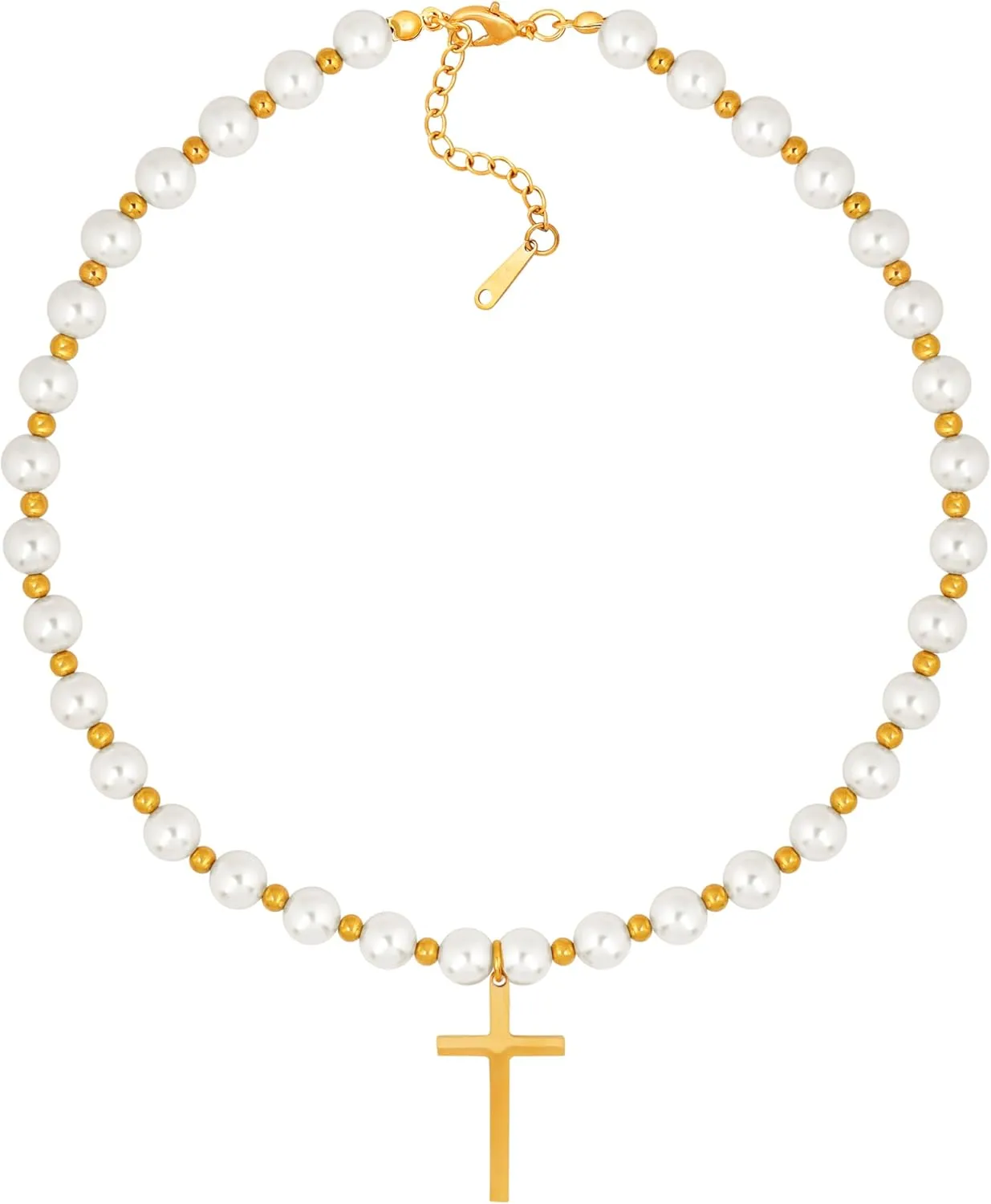Sacina Gold-tone Imitation-pearl Choker, Goth Cross Gothic Y2k Necklace, Christmas Jewelry Gift for Women