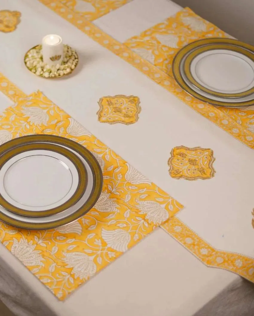 Saffron Block Print Cotton Table Runner | 72 x 14 inches