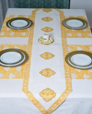 Saffron Block Print Cotton Table Runner | 72 x 14 inches