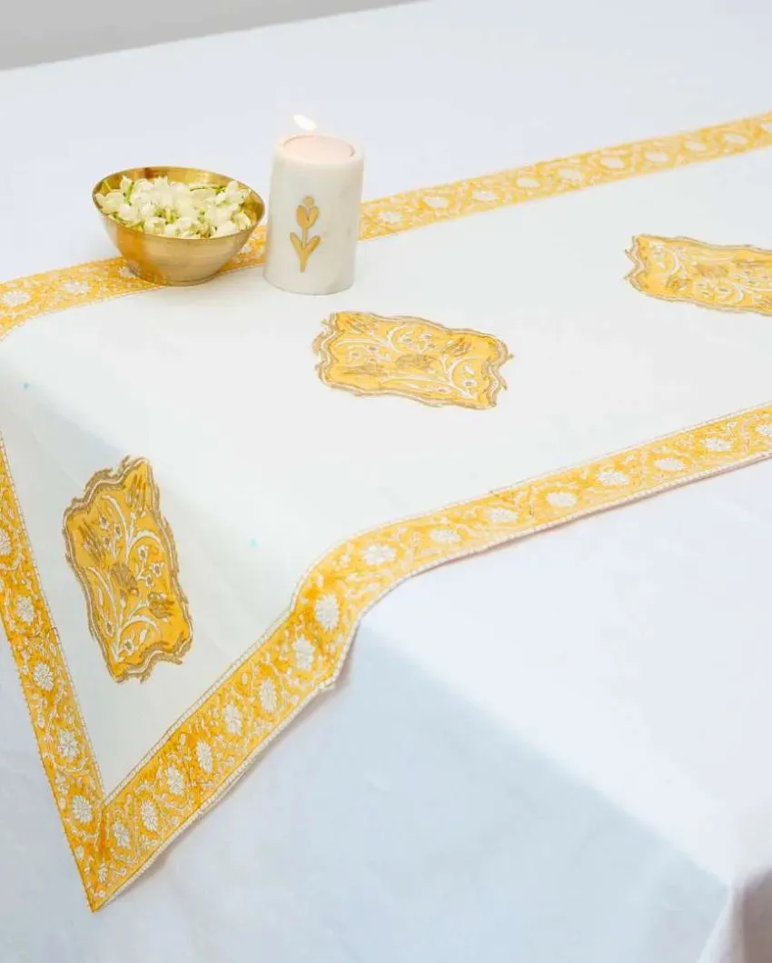 Saffron Block Print Cotton Table Runner | 72 x 14 inches