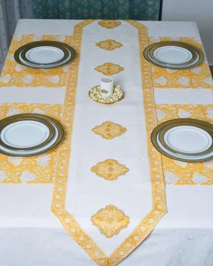 Saffron Block Print Cotton Table Runner | 72 x 14 inches