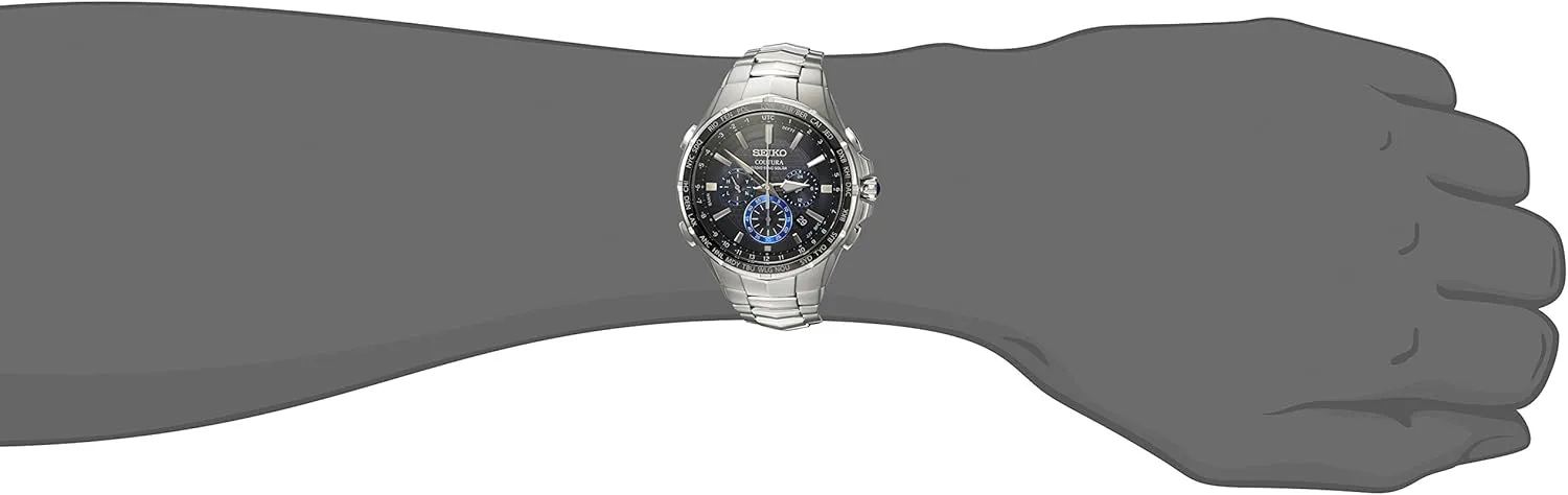 SEIKO SSG010 Watch for Men - Coutura Collection - Radio Sync Solar Chronograph, Two-Tone Stainless Steel Case & Bracelet, Black Dial with Lumibrite Hands & Markers, and Date Calendar