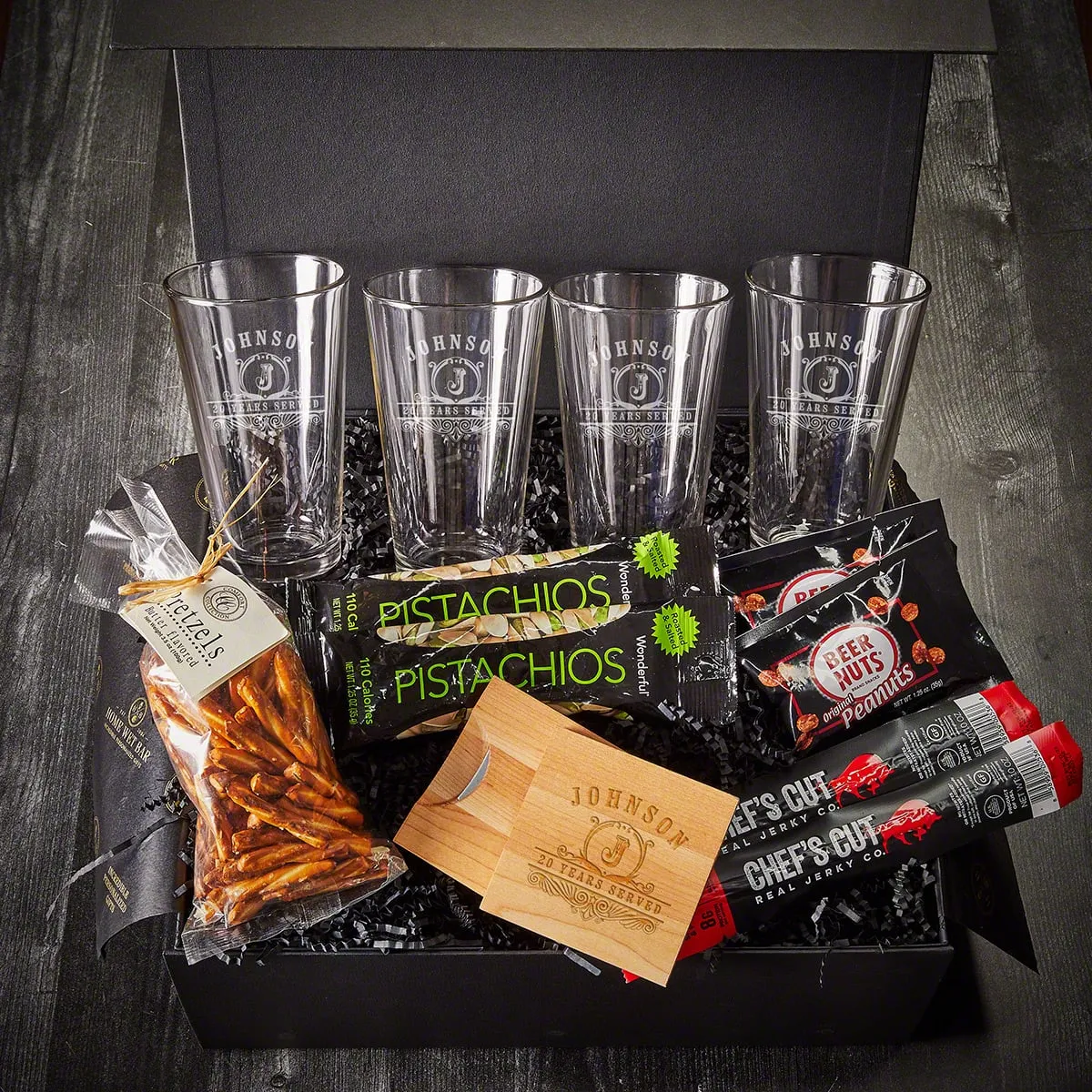 Signature Beer Gift Basket 13pc set with Custom Pint Glasses