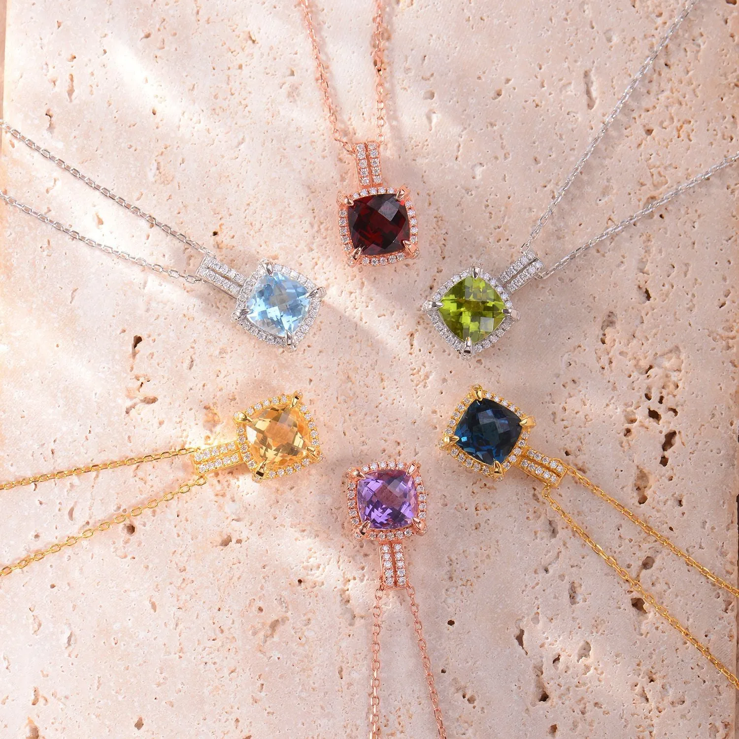 Soleste Halo Square Natural Yellow Crystal Silver Necklace
