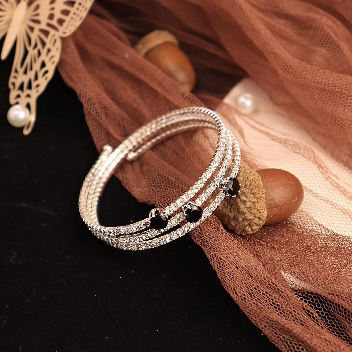 Sparkly Rhinestone Cuff Bangle Bracelet for Women Layered Crystal Half Open Cuff Tennis Wrist Bracelet Bridal Wedding Bracelet Jewelry