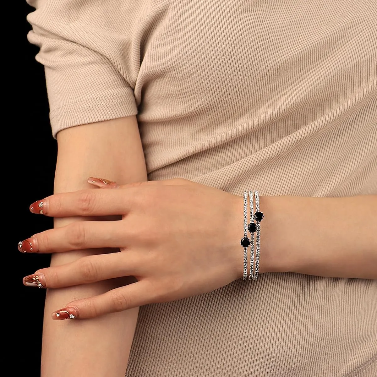 Sparkly Rhinestone Cuff Bangle Bracelet for Women Layered Crystal Half Open Cuff Tennis Wrist Bracelet Bridal Wedding Bracelet Jewelry