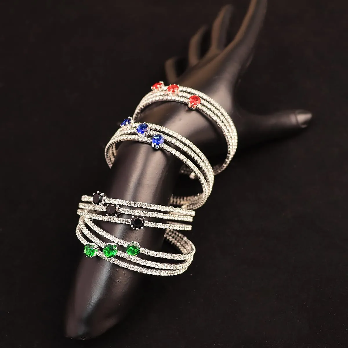 Sparkly Rhinestone Cuff Bangle Bracelet for Women Layered Crystal Half Open Cuff Tennis Wrist Bracelet Bridal Wedding Bracelet Jewelry