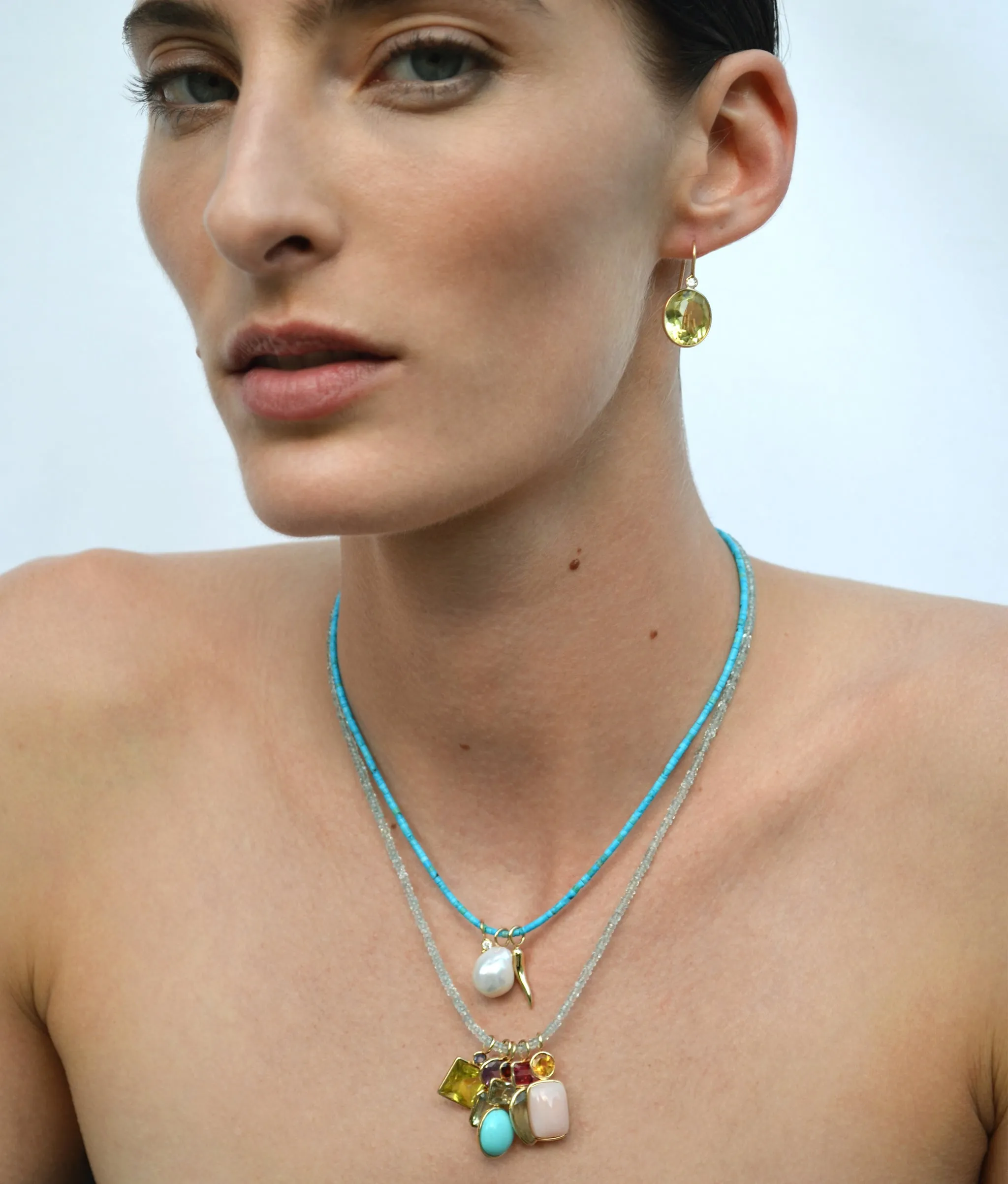 Square 14k Gold Necklace Charm in Tanzanite & Lemon Quartz