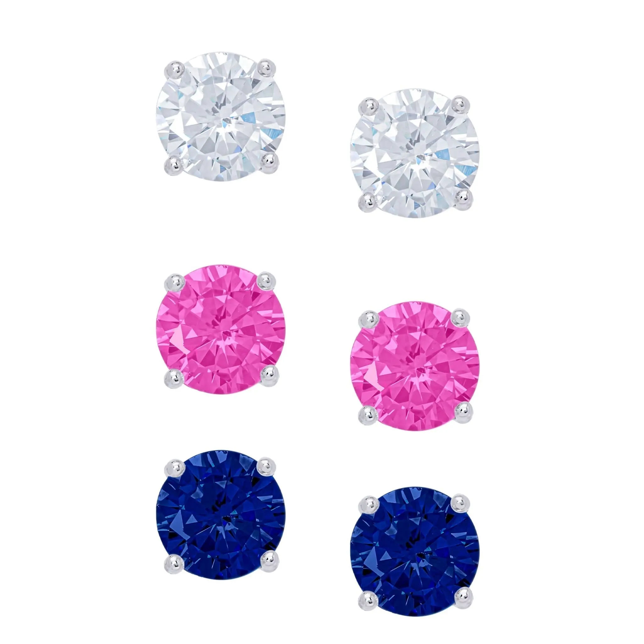 S.Silver Lab Pink, White, Blue Gemstone Sapphire Earring Set