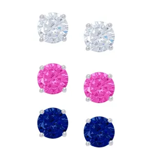 S.Silver Lab Pink, White, Blue Gemstone Sapphire Earring Set