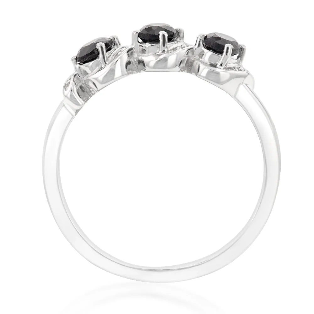 Sterling Silver 0.60ct Natural Sapphire Trilogy Ring