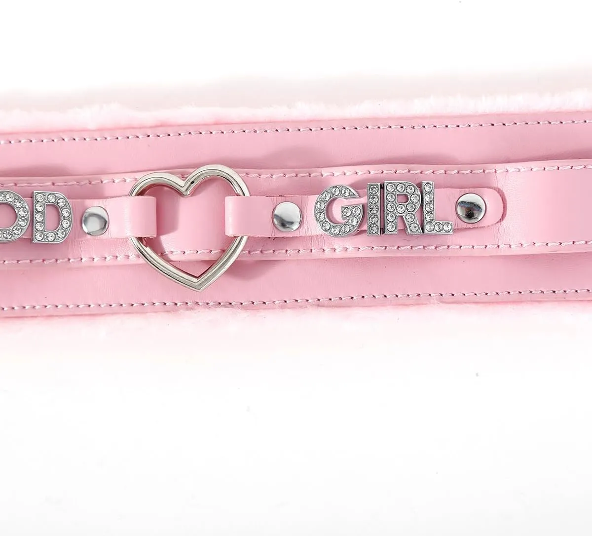 Succuba Handmade Fluffy Heart Rhinestone Heart Ring Pu Leather Choker Collar For Women, Handmade Punk Gothic Letter Necklace Adjustable Fashion Jewerly