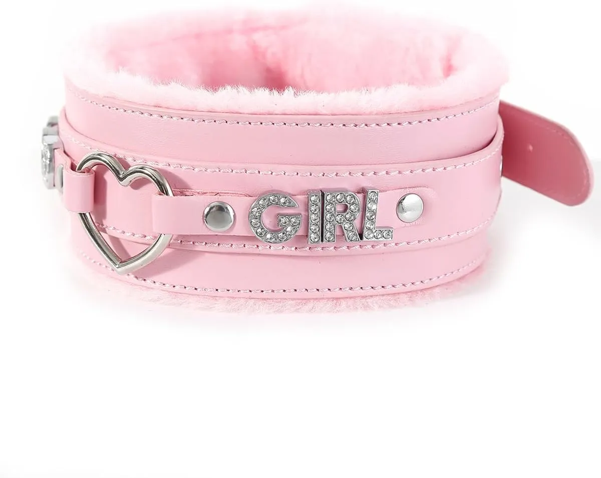 Succuba Handmade Fluffy Heart Rhinestone Heart Ring Pu Leather Choker Collar For Women, Handmade Punk Gothic Letter Necklace Adjustable Fashion Jewerly