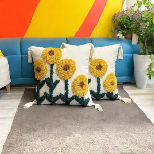 Sunflower Garden Tufted Cushion Cover - Set Of Two