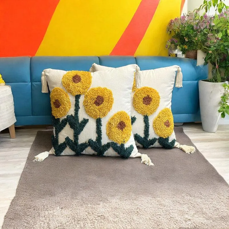 Sunflower Garden Tufted Cushion Cover - Set Of Two
