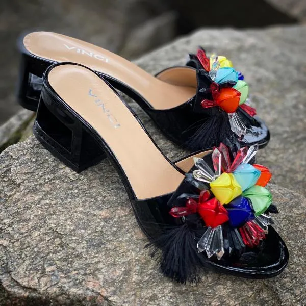 The Vigo Black Leather Block Heel Women Sandal