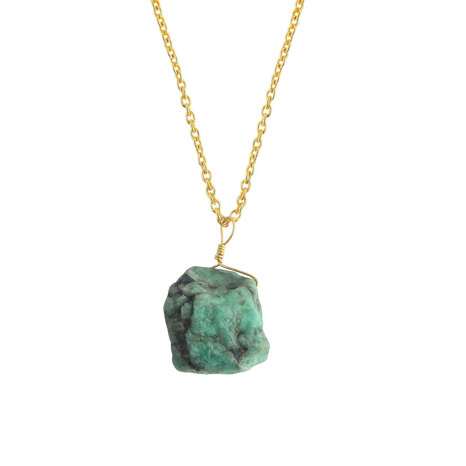 Thecraftman Natural Raw Green Emerald Gemstones Pendant Necklace, Handmade Dainty Necklace, AAA Quality Rough Stones, Chakra Healing Crystals, Adjustable Gold Plated Chain 18inch, Gift for Women