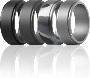 ThunderFit Silicone Wedding Rings for Men, Flat Step Edge Rubber Engagement Bands 10mm Wide 2.5mm Thick - 1/4/7 Variety Multipack